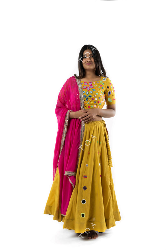 Yellow Multi Mirror Work Skirt 9+ Mtrs Flare