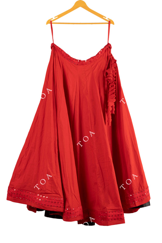 Red Mirror Work Border Skirt 9+ Mtrs Flare