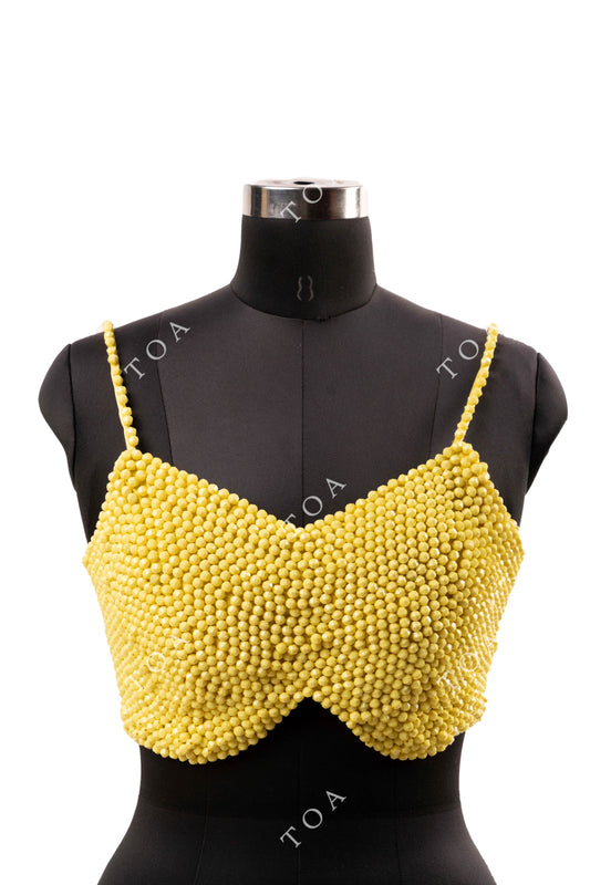 Lime Yellow Hand-Beaded Blouse