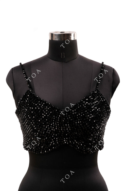 Black Hand-Beaded Blouse