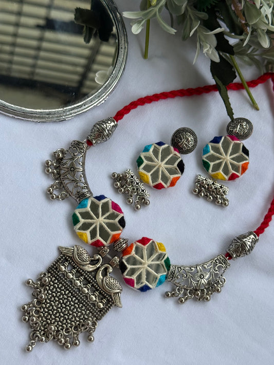 Multi - Mirror Oxidized Necklace - JJ