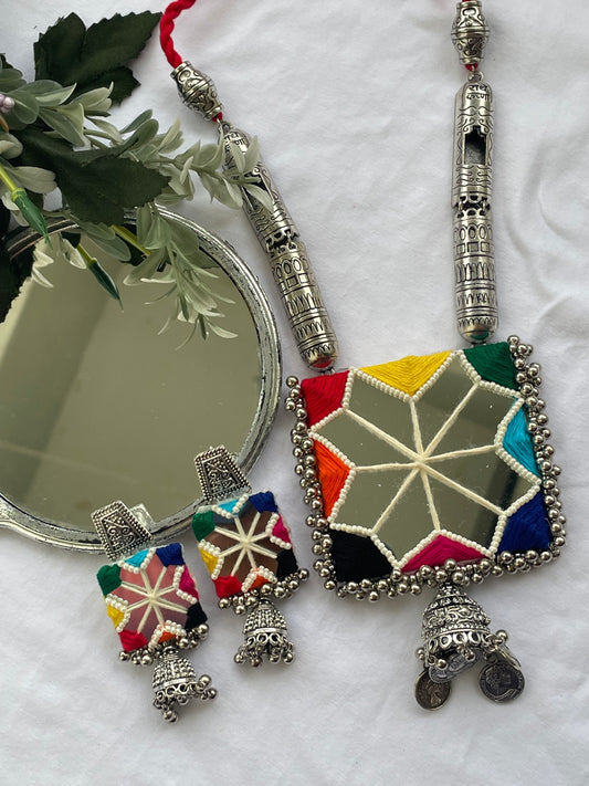 Multi - Mirror Oxidized Necklace - JJ