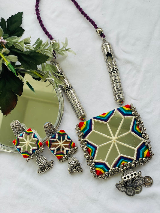 Multi - Mirror Oxidized Necklace - JJ