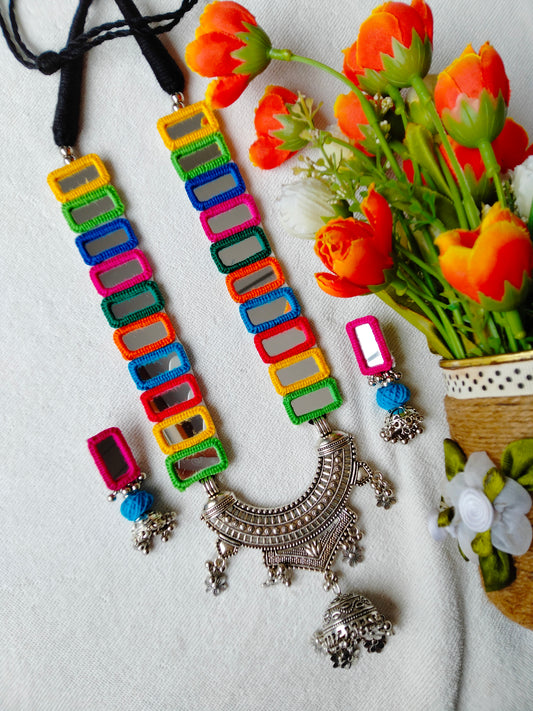 Oxidised Multi Mirror Necklace - JVD