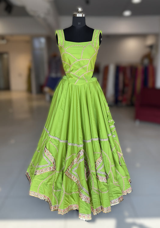 Parrot Green Silk Shine Outfit