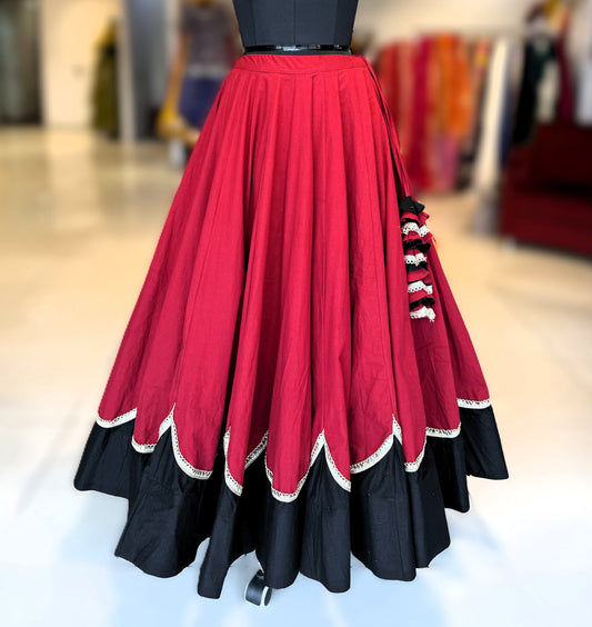 Scallope Skirt Only - Maroon & Black