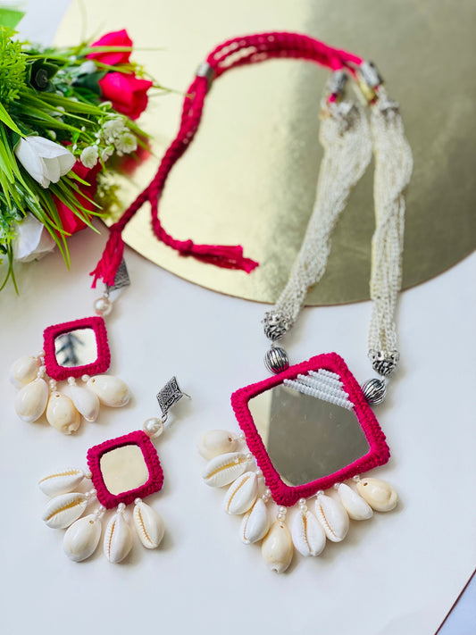 Pink Mirror & Shells Necklace - JJ