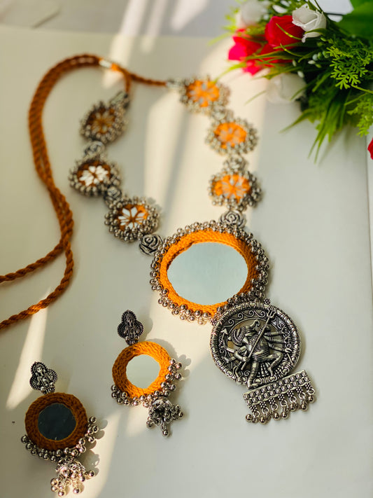 Mustard Mirror Oxidized Necklace - JJ