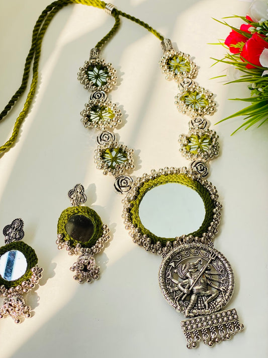 Green Mirror Oxidized Necklace - JJ
