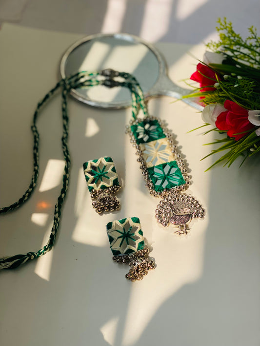 Indigo Green Multi - Mirror Oxidized Necklace - JJ