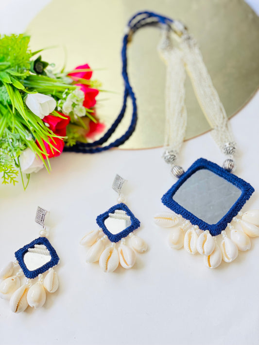 Blue Mirror & Shells Necklace - JJ