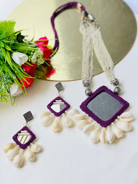 Purple Mirror & Shells Necklace - JJ