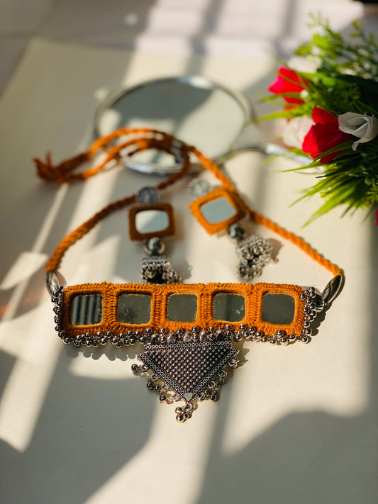Mustard Oxidized Mirror Necklace - JJ