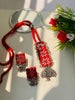 Maroon Mirror Oxidized Necklace - JJ