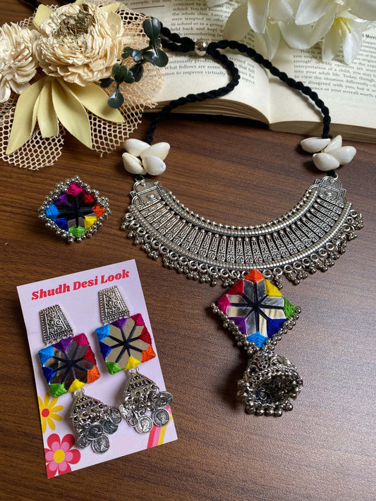 Oxidized Mirror Necklace Set - RVJ