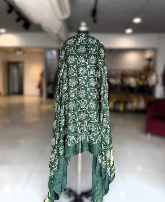 Premium Green Modal Gaji Ajrakh Dupatta