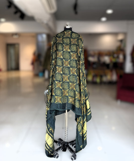 Premium Bottle Green Modal Gaji Ajrakh Dupatta