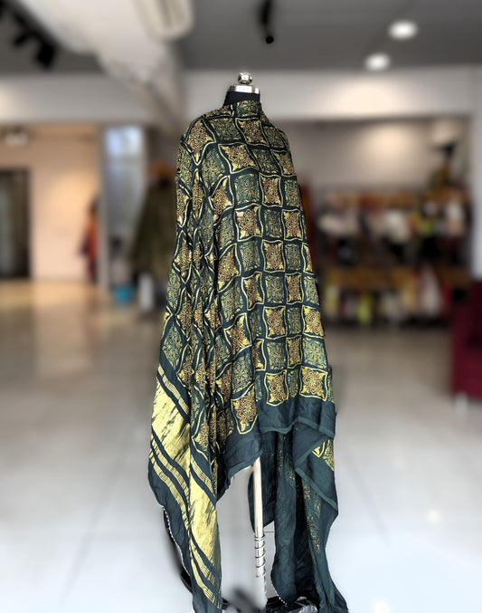 Premium Bottle Green Modal Gaji Ajrakh Dupatta