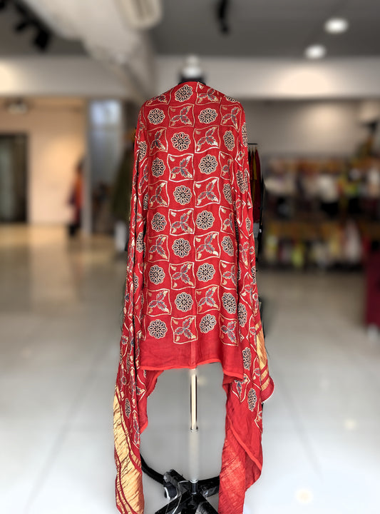 Premium Red Modal Gaji Ajrakh Dupatta