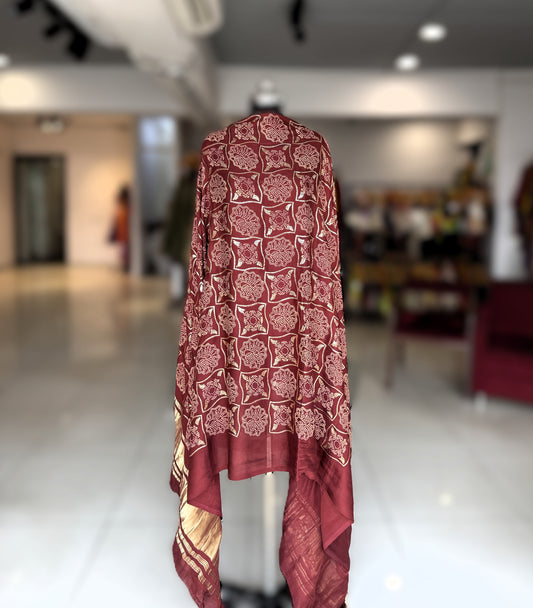 Premium Rust Modal Gaji Ajrakh Dupatta