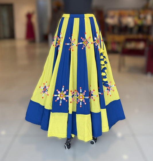 Multi Mirror Work Skirt - Royal Blue To Yellow