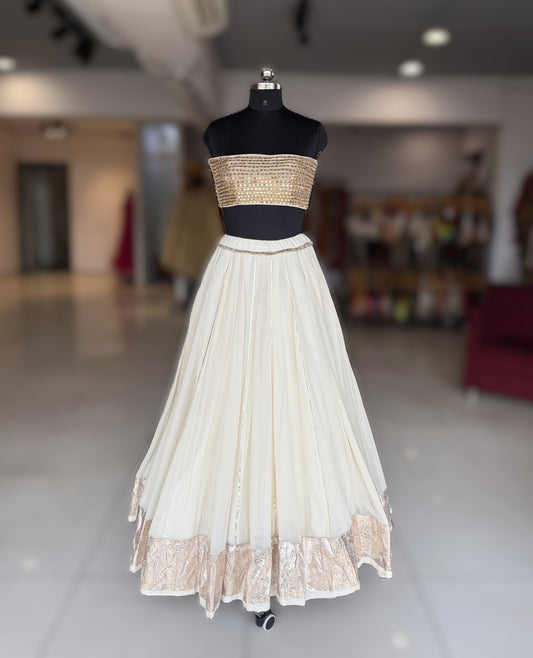 Off-White Georgette Lampi Skirt Only