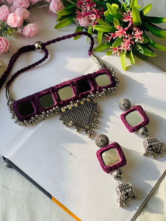Purple Oxidized Mirror Necklace - JJ