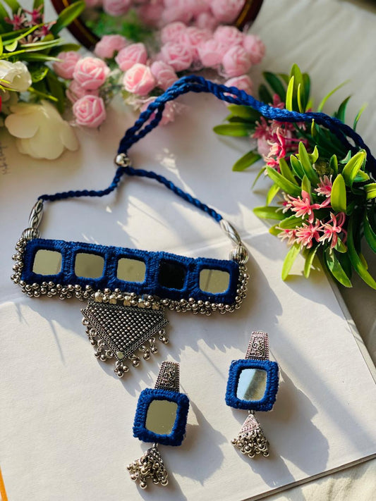 Blue Oxidized Mirror Necklace - JJ