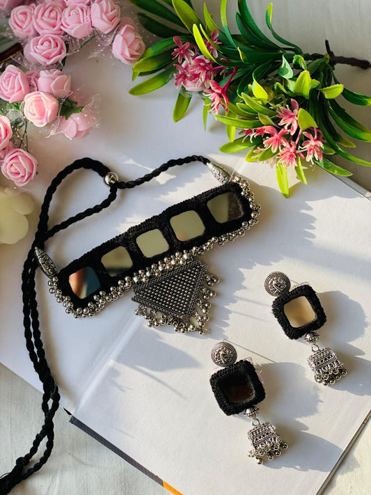 Black Oxidized Mirror Necklace - JJ