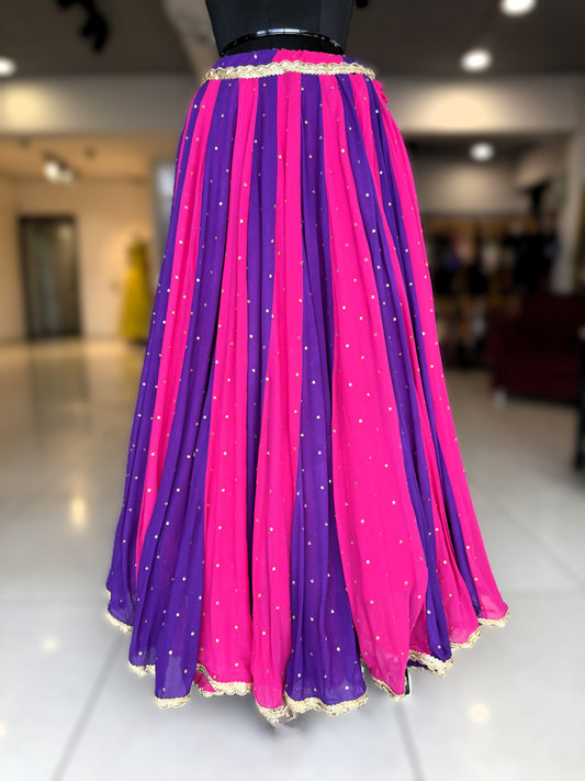 Georgette Sequins Sitara (with border) Skirt Only - Purple Pink