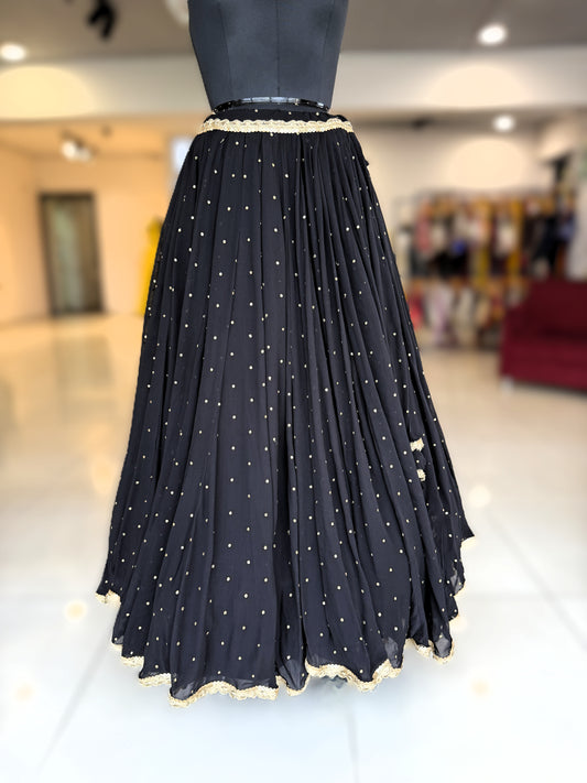 Georgette Sequins Sitara (with Border) Skirt Only - Black
