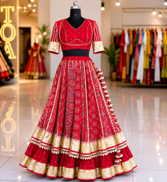 Shades Of Ajrakh Collection - The Red Leela Skirt only