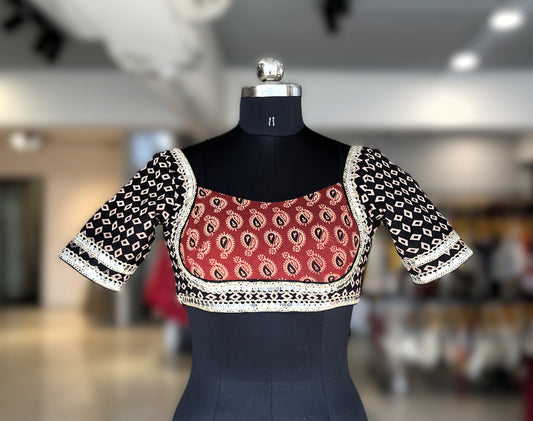 Ajrakh Grace Top - Maroon & Black EL