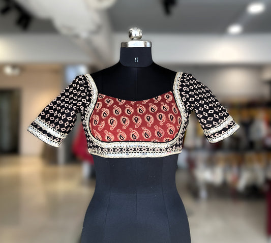 Ajrakh Grace Top - Maroon & Black EL