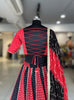 Red & Black Bandhani Georgette Lampi Set