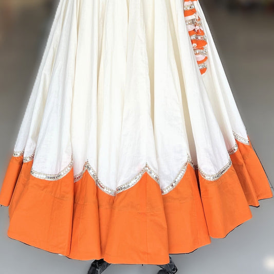 Scallope Skirt Only - Off-White & Orange