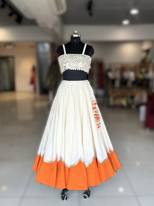Scallope Skirt Only - Off-White & Orange