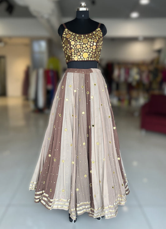 💫Sequins Sitara Mirror Lampi Skirt Only💫 - Shades Of Mocha