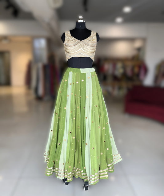 💫Sequins Sitara Mirror Lampi Skirt Only💫 - Shades Of Green
