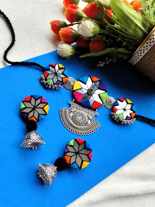 Oxidised Multi Mirror Necklace - JVD