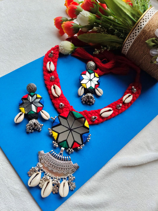 Oxidised Red Mirror Necklace - JVD