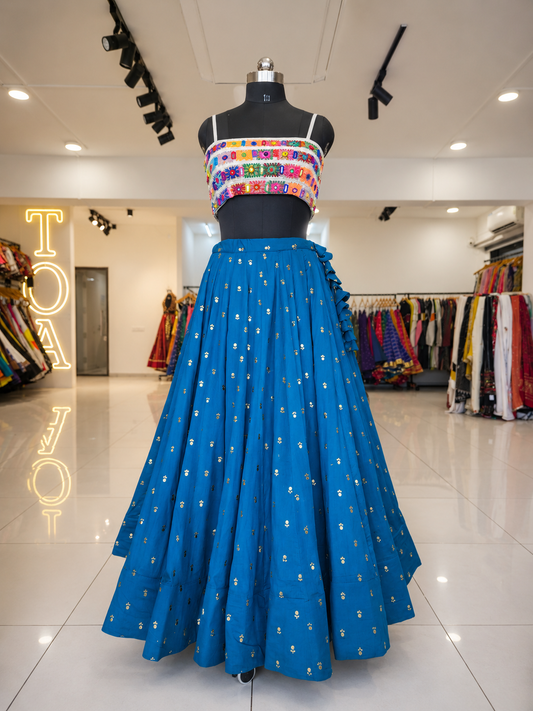 Shades Of Solid - Signature Metallic Dots Skirt - Peacock Indigo Blue