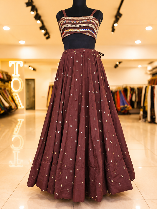 Shades Of Solid - Signature Metallic Dots Skirt - Coffee