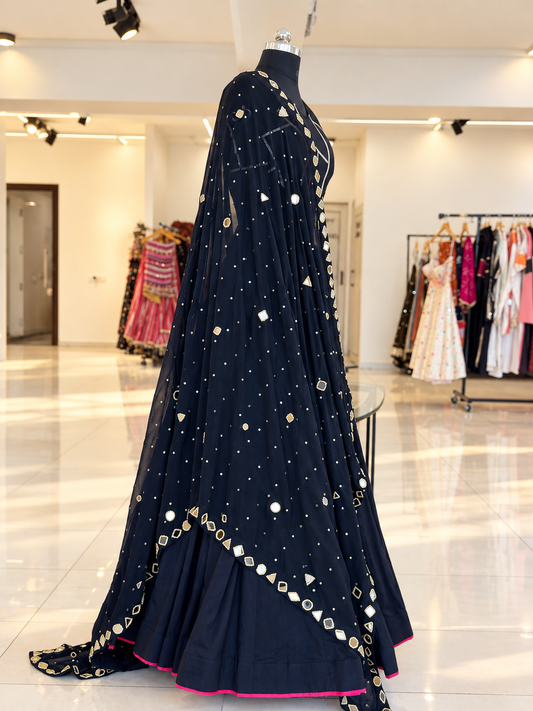 Shades Of Mirror - Golden Aari & Mirror Georgette Dupatta - Black