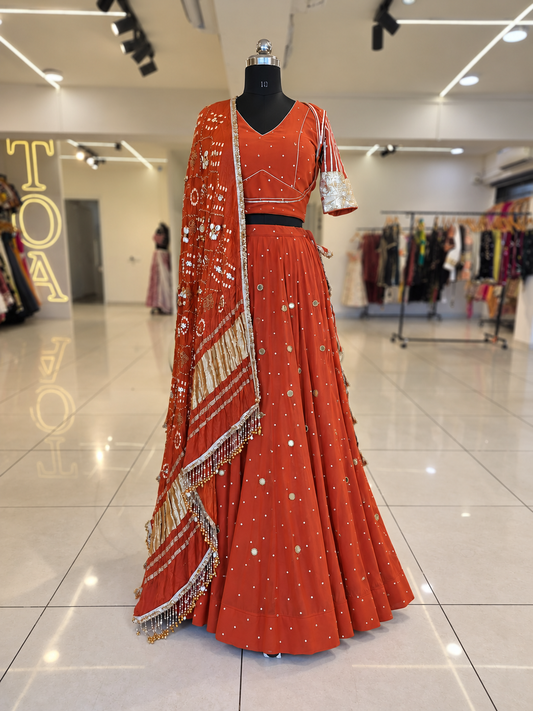 Shades Of Mirror -💫💫 Sequins Sitara Golden Mirror Skirt Only - Rust