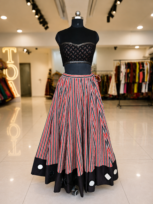 Shades of Ajrakh -  Illusion Stripe Outfit - Red