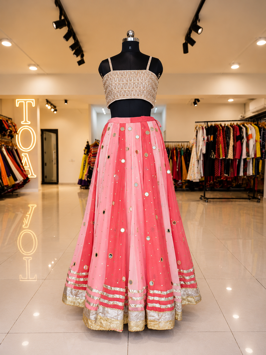 💫Sequins Sitara Mirror Lampi Skirt Only💫- Shades of Peach