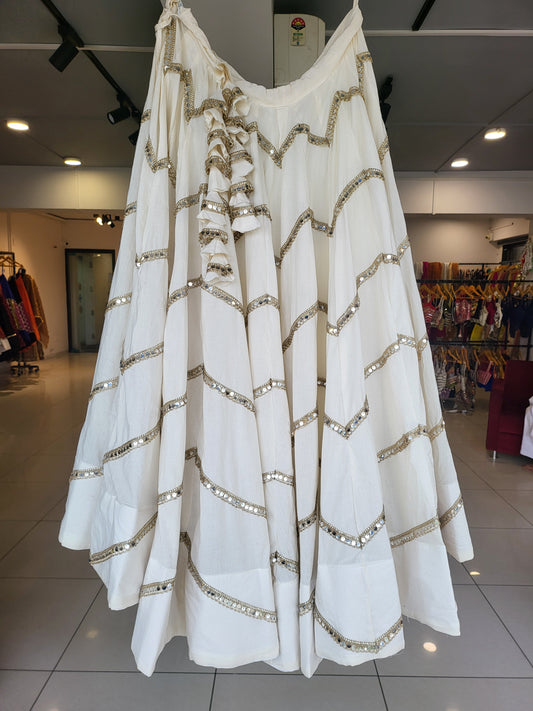 Cream White zig zag kallis Mirror 10+ Mtrs Flare Skirt