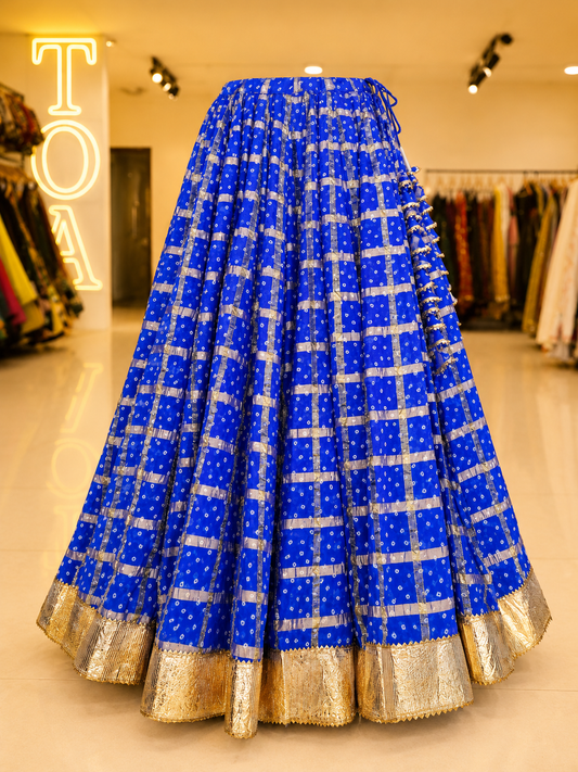 Shades Of Lampi - Gharchola Bandhani & Lampi Skirt Flare 15 Meters - Blue