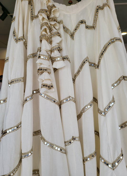 Cream White zig zag kallis Mirror 10+ Mtrs Flare Skirt